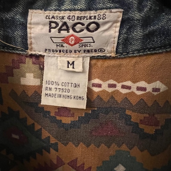 PACO Vintage 90's Jeans Denim Shirt Western Aztec LinedMens Medium - Picture 8 of 10